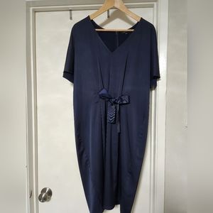 Universal Standard Becca half tie satin dress in navy
